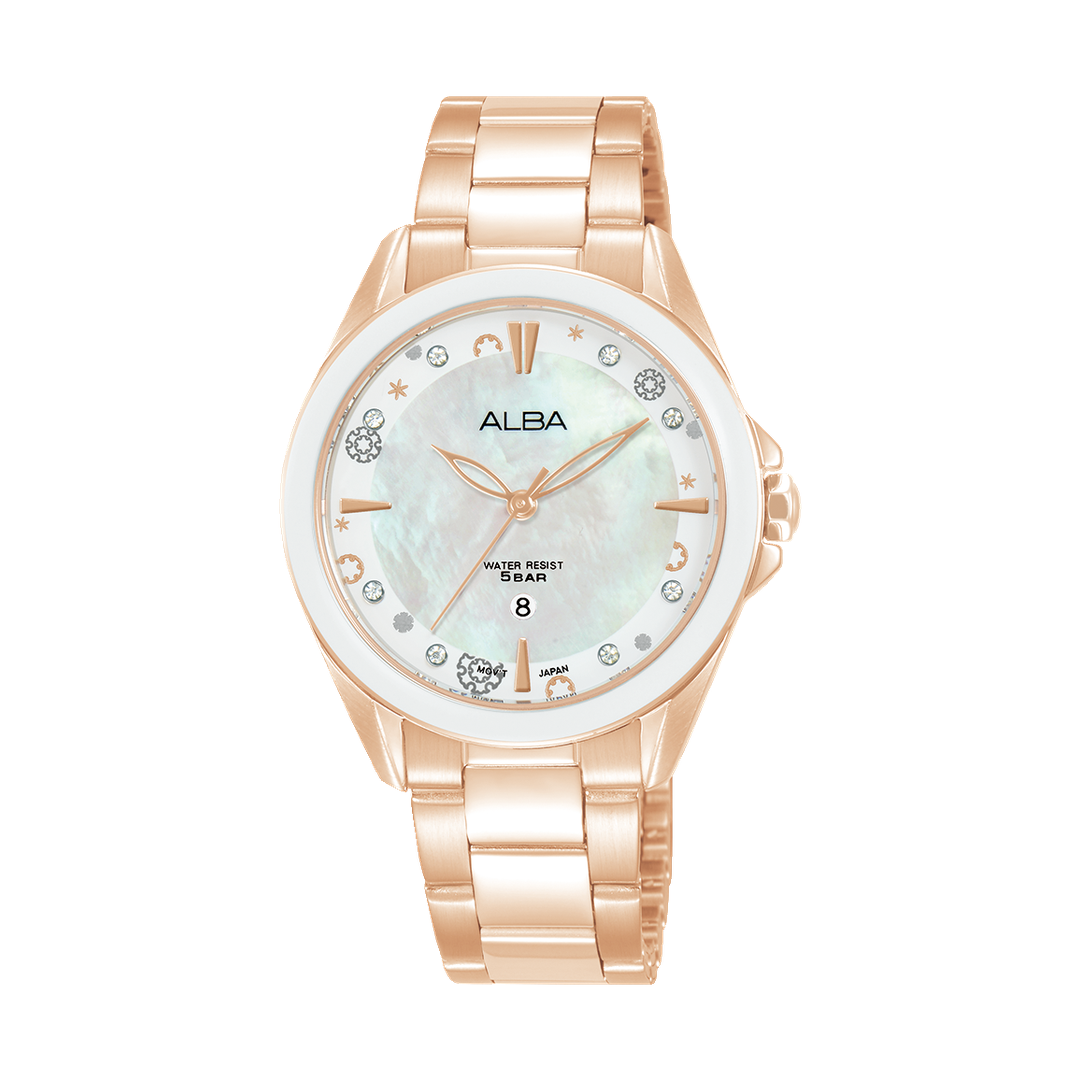 ALBA-AH7DV0X1-Woman's-Mother of Pearl-Quartz-5 BAR-Watch