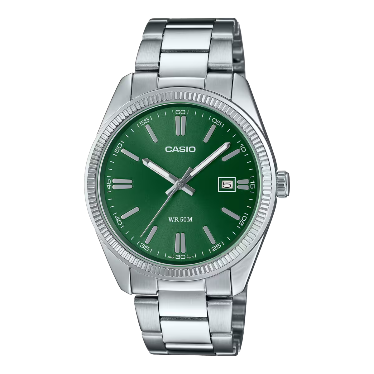 Casio Enticer Analog Green Dial Silver Stainless Steel Bracelet Men's Watch  MTP-1302PD-3AVEF