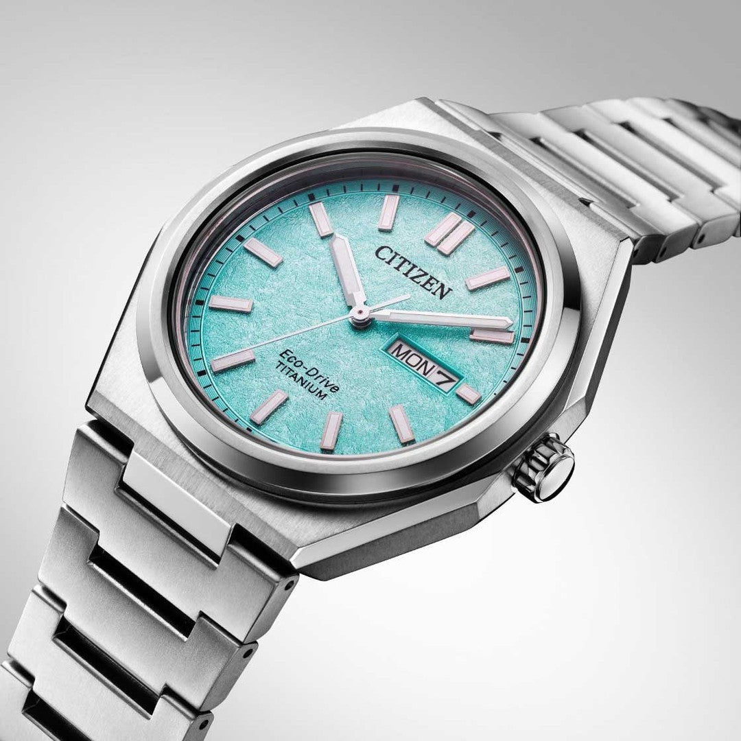 Citizen Zenshin Men Automatic Light Blue Dial Analog Stainless Steel Watch AW0130-85M