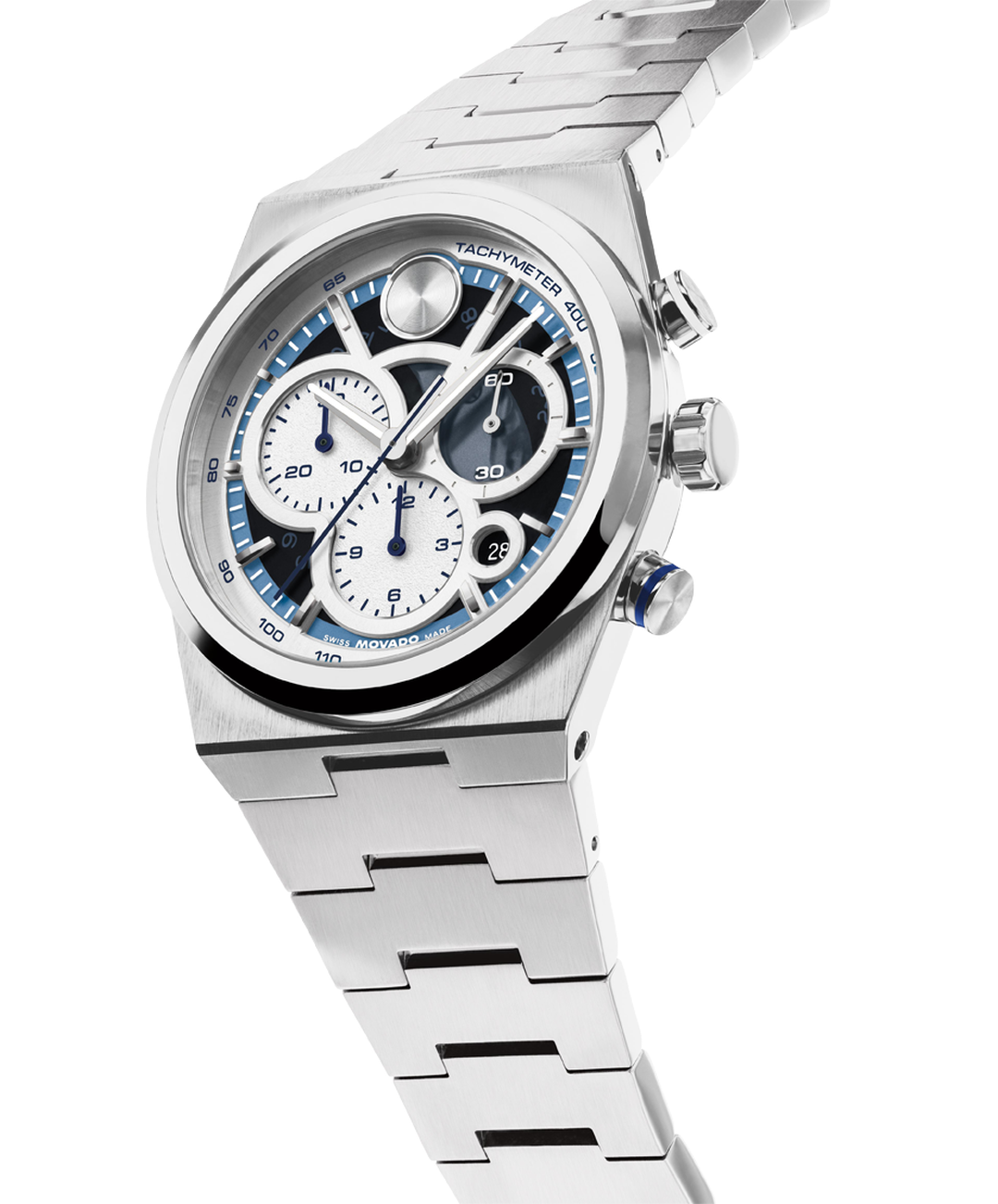 Movado BOLD Quartz Silver & Blue Dial Chronograph Stainless Steel Men's Watch 3601304