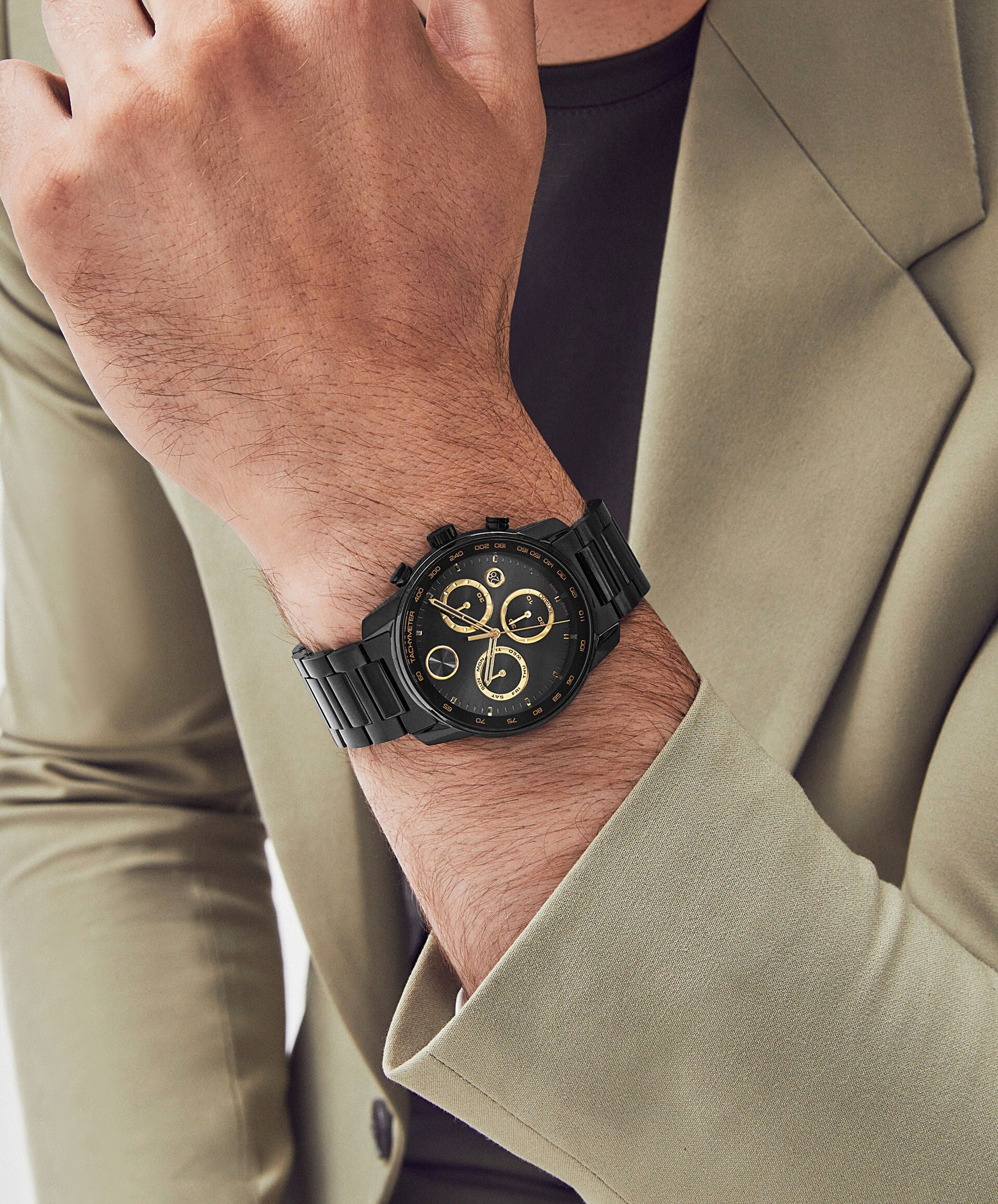 Movado Bold Verso Quartz Black Dial Chronograph Stainless Steel Men's Watch 3600906