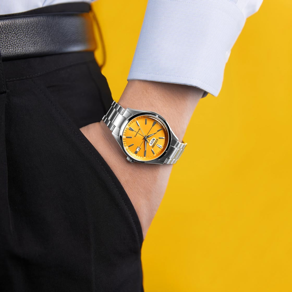 Citizen Mechanical Men Quartz Yellow Dial Analog Stainless Steel Watch NH8391-51Z