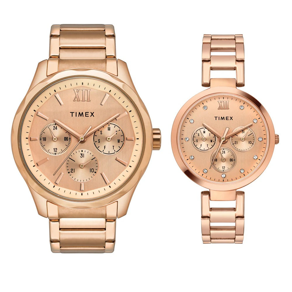 Timex Empera Couple Quartz Rose Gold Dial Multi-Function Stainless Steel Watch TW00PR266