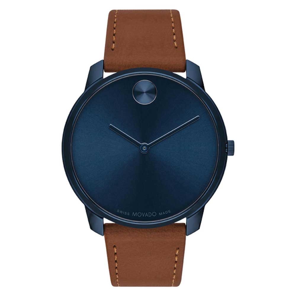 Movado Bold Thin Men Quartz Blue Dial Chronograph Leather Watch 3600830