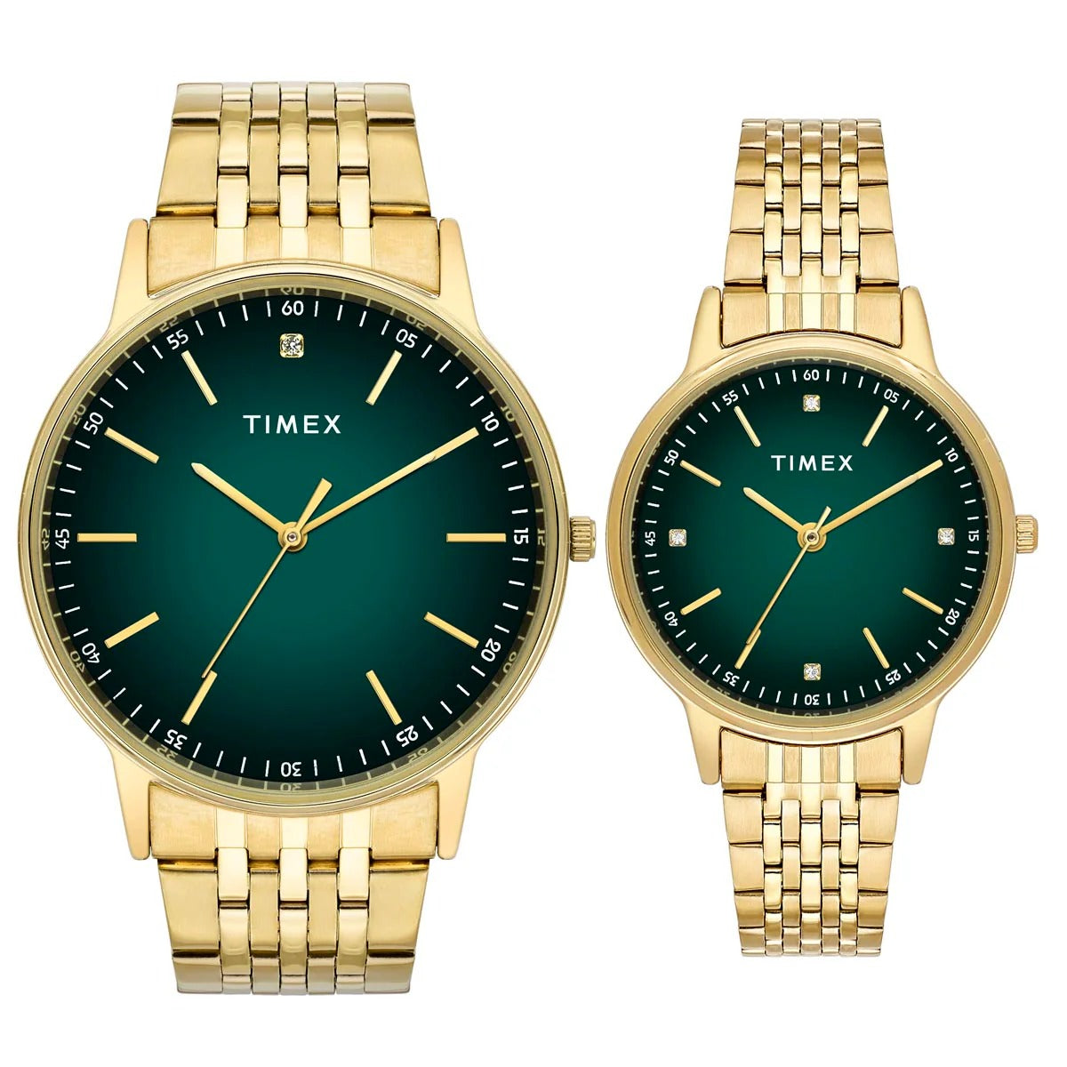 Timex Trend Fashion Quartz Green Dial Analog Stainless Steel Couple Watch TW00PR327