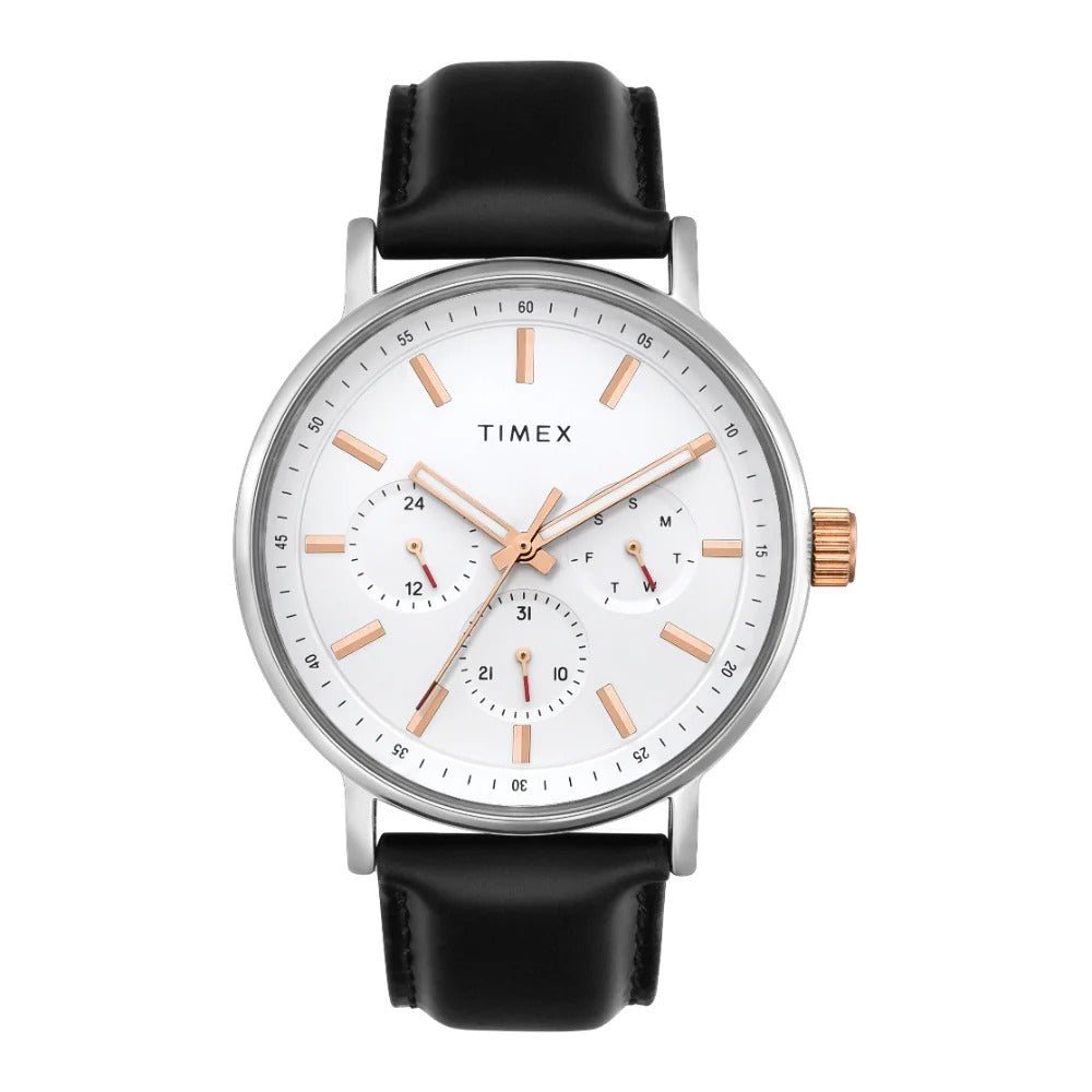 Timex Fashion Quartz White Dial Multi-Function Leather Men's Watch TWEG20021