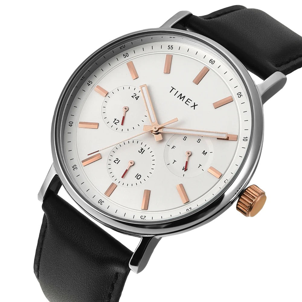 Timex Fashion Quartz White Dial Multi-Function Leather Men's Watch TWEG20021