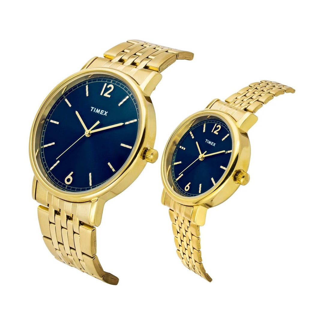TIMEX Analog Blue Round Dial Stainless Steel Strap Pair's Watch - TW00PR337