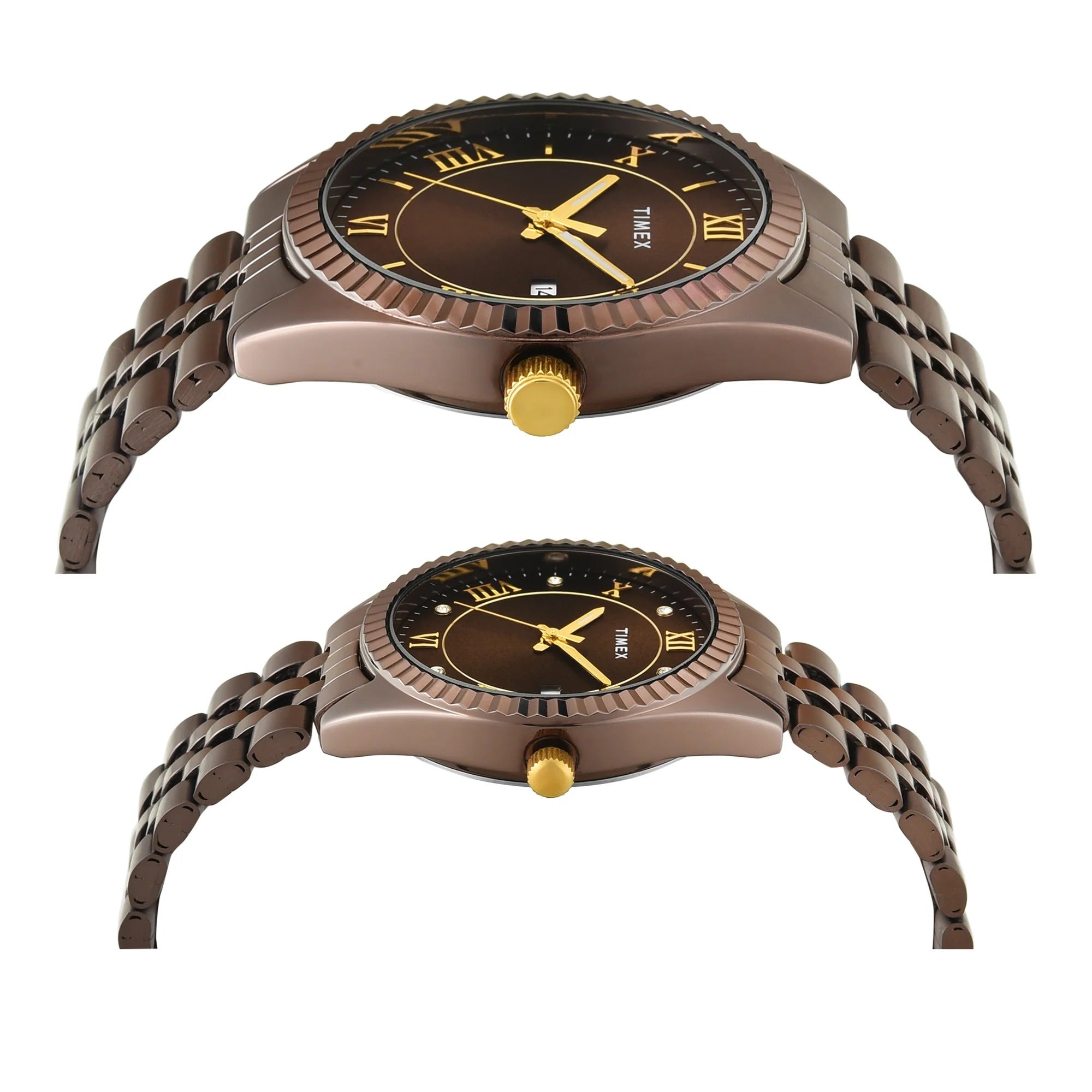 Timex Trendline Quartz Brown Dial Analog Stainless Steel Couple Watch TW00PR344