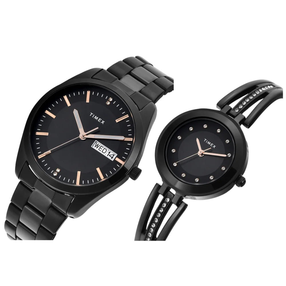 Timex Fashion Quartz Black Dial Analog Stainless Steel Couple Watch - TW00PR310