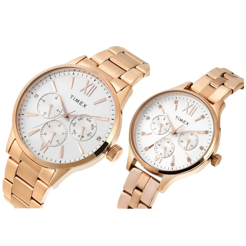 Timex Fashion Quartz Silver Dial Multi-Function Stainless Steel Couple Watch TW00PR304