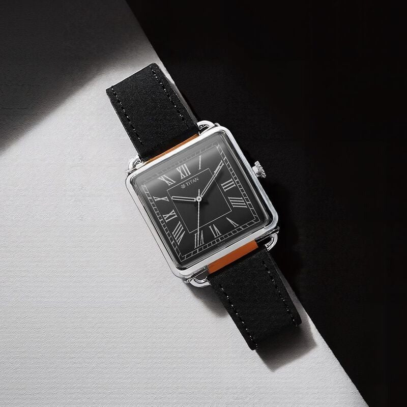 Titan Retro Revive Quartz Analog Black Dial Leather Strap for Men - NT1676SL03