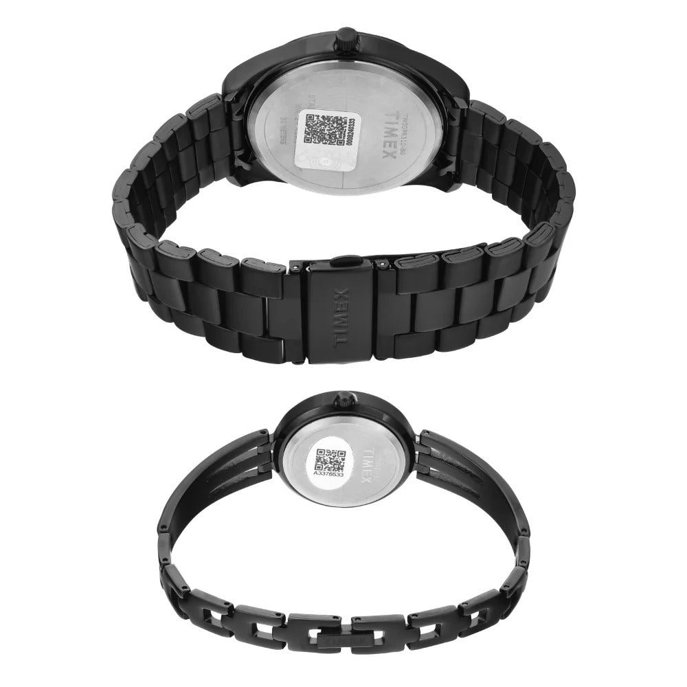 Timex Fashion Quartz Black Dial Analog Stainless Steel Couple Watch - TW00PR310