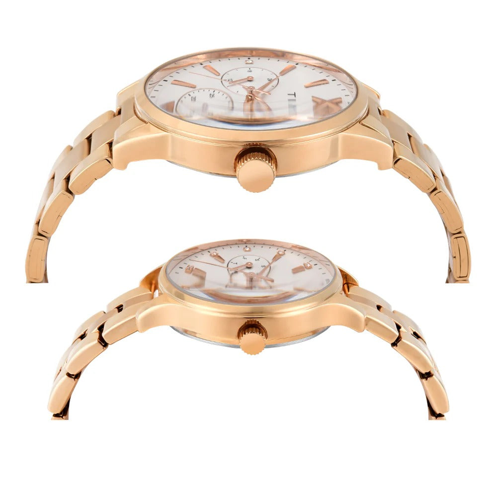 Timex Fashion Quartz Silver Dial Multi-Function Stainless Steel Couple Watch TW00PR304