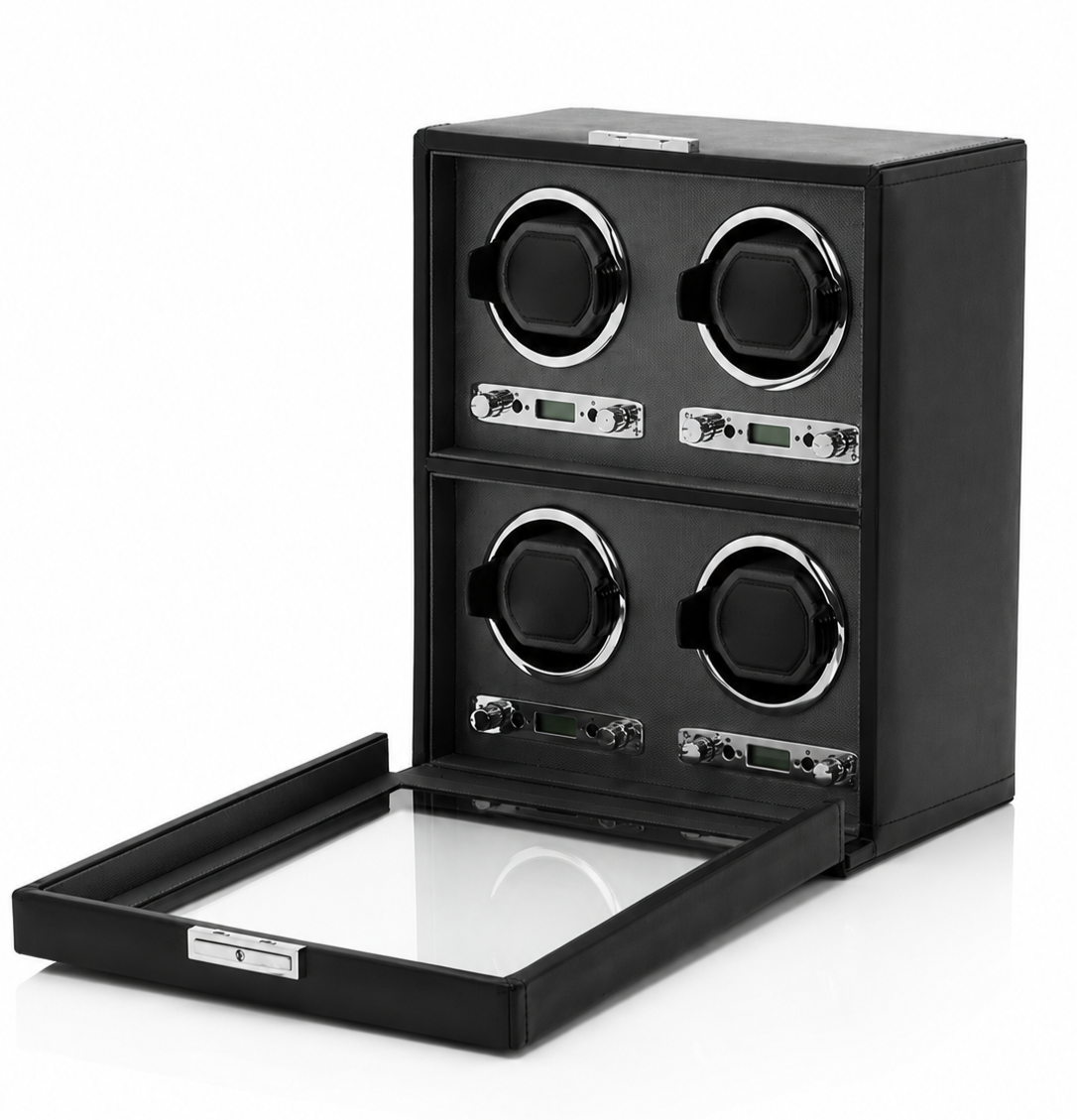 Luxury 4 Slot Watch Winder for Automatic Watches – Silent Japanese Motor with LED Display & Premium Leather Finish – Black